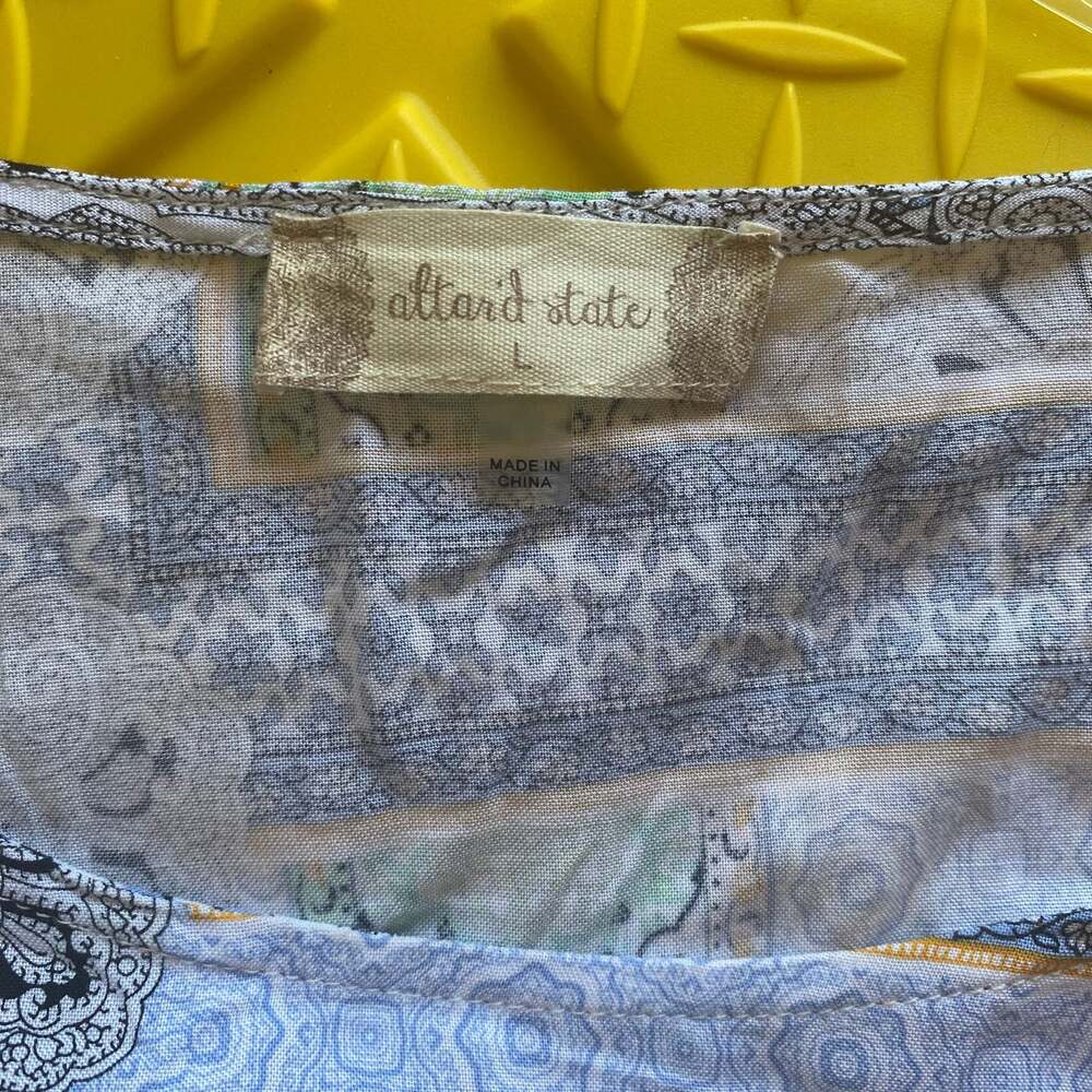 Altar'd State Blue Multi Boho Style Tie Front‎ Long Bell Sleeves Crop Top - Picture 2 of 7